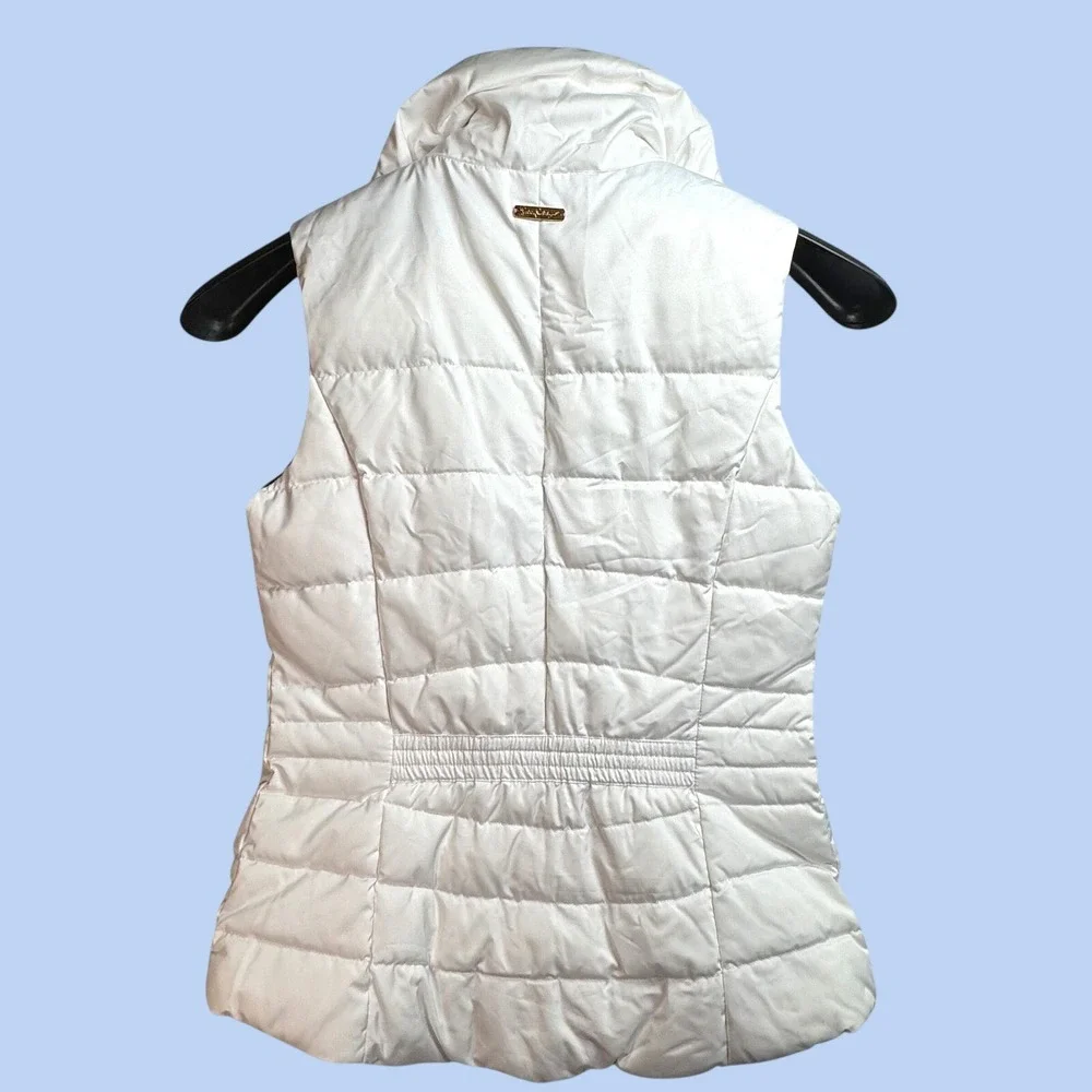 Lilly Pulitzer Womens White Quilted Down Puffer Vest Floral Lining Gold Zip XS - Picture 2 of 8